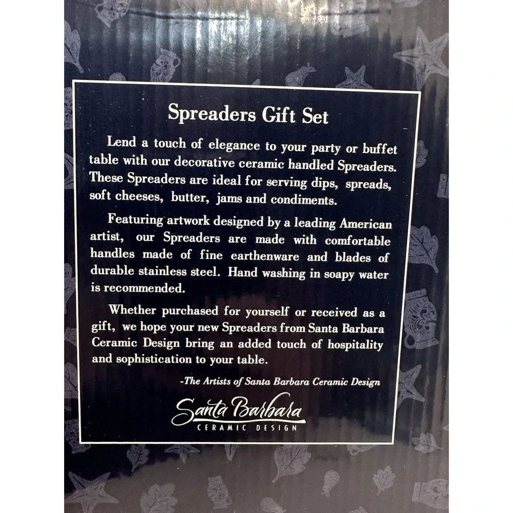 Santa Barbara Ceramic Design Spreader Set 4 Pc Fashion Handles NIB
